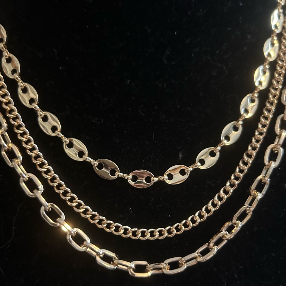 NWT Ettika Triple Layer Crystals & Gold Plated Chain Necklace